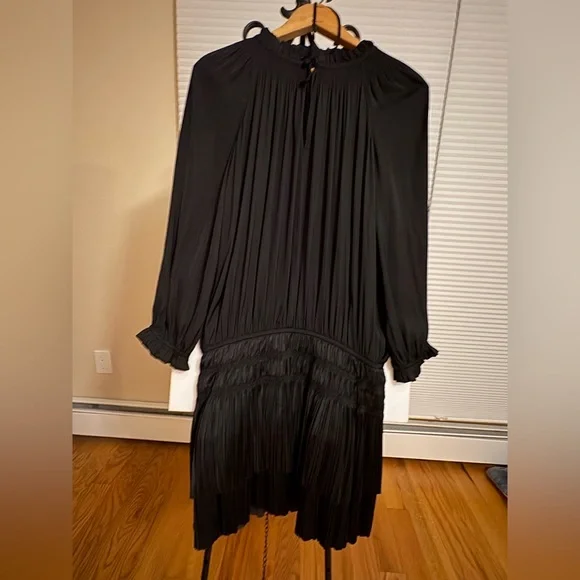 ANTHROPOLOGIE CURRENT AIR Satin Black Coquette Stylish Chic Pleated Mini Dress - Picture 3 of 7